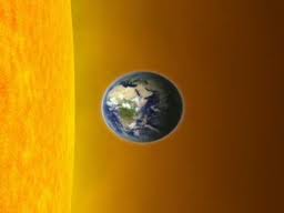 The size of the earth in relation to the sun