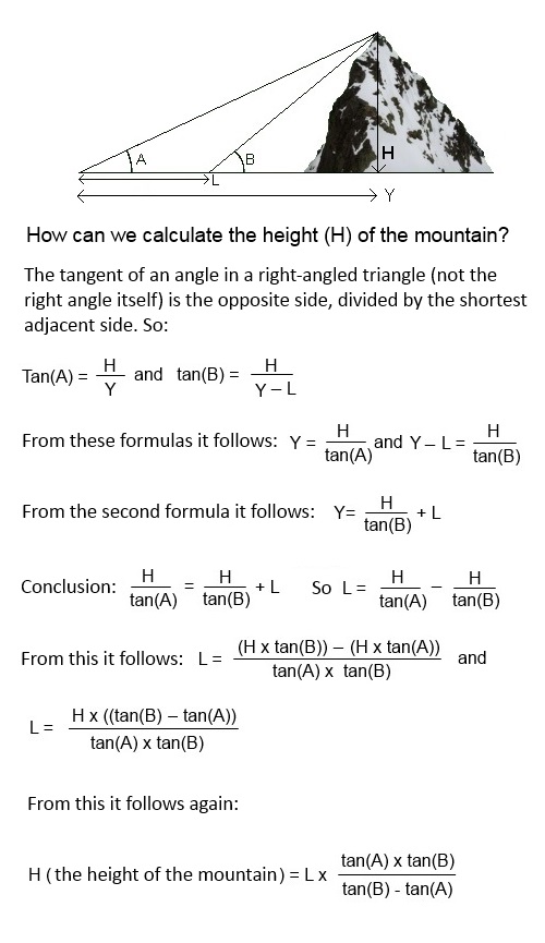 Height calculation of a mountain